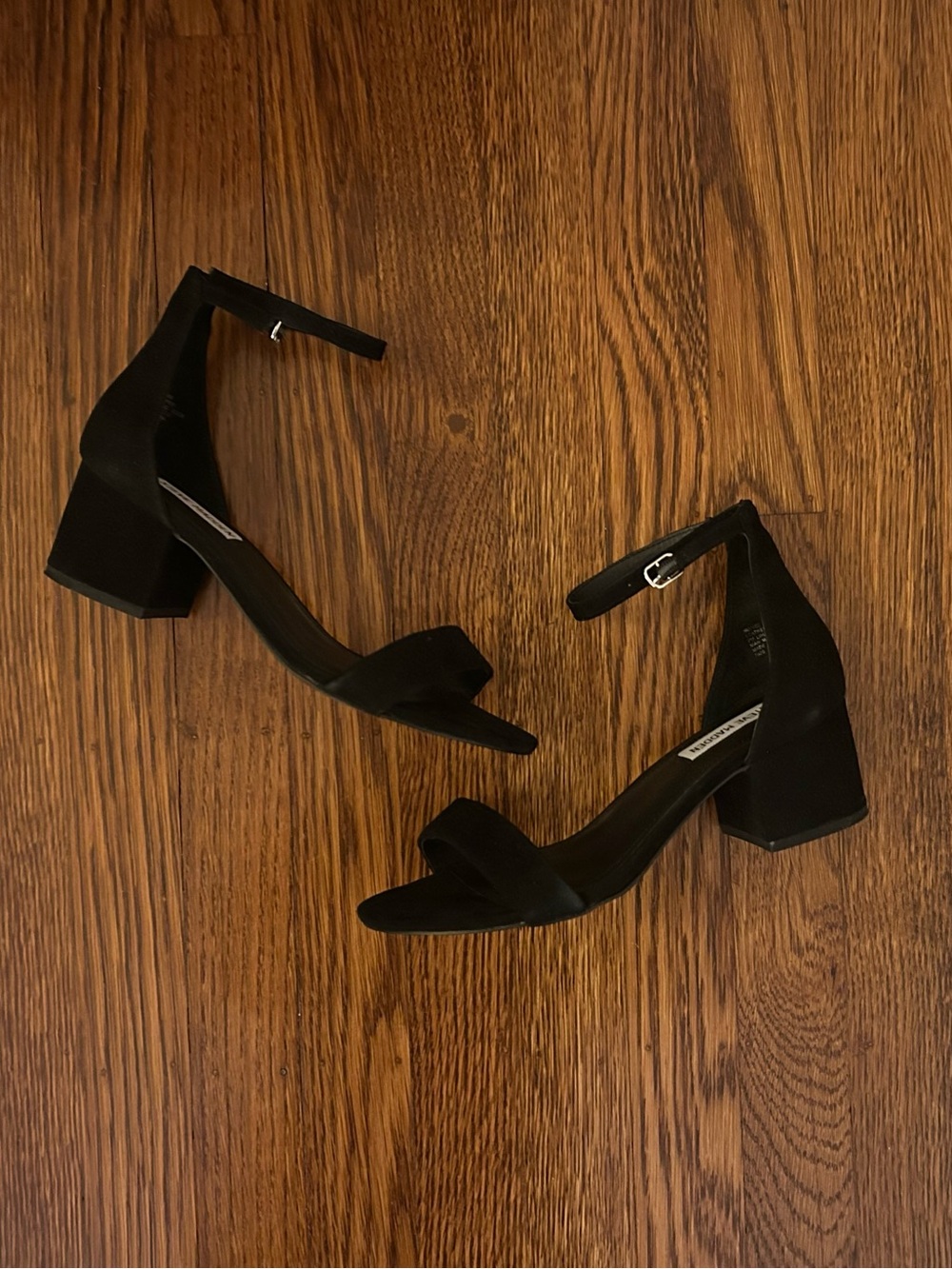Steve Madden Black Suede Irenee Block Heel Sandal Womens 7.5 Wide
